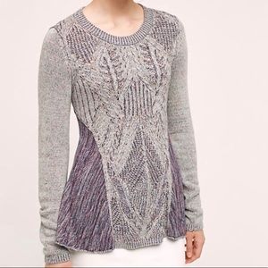 Anthropologie MOTH Anita Swing Sweater Cable Open Knit Purple Gray Women Size XL